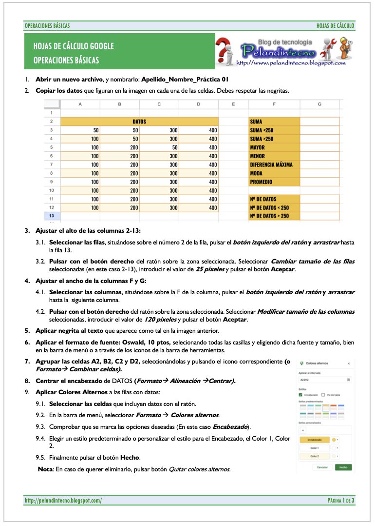 pelandintecno's tweet photo. Reordenando y ampliando catálogo de prácticas de Hojas de cálculo de #Google , Práctica 1 : OPERACIONES BÁSICAS https://t.co/rkzuSyVJ9E https://t.co/hPkVuM0n8r