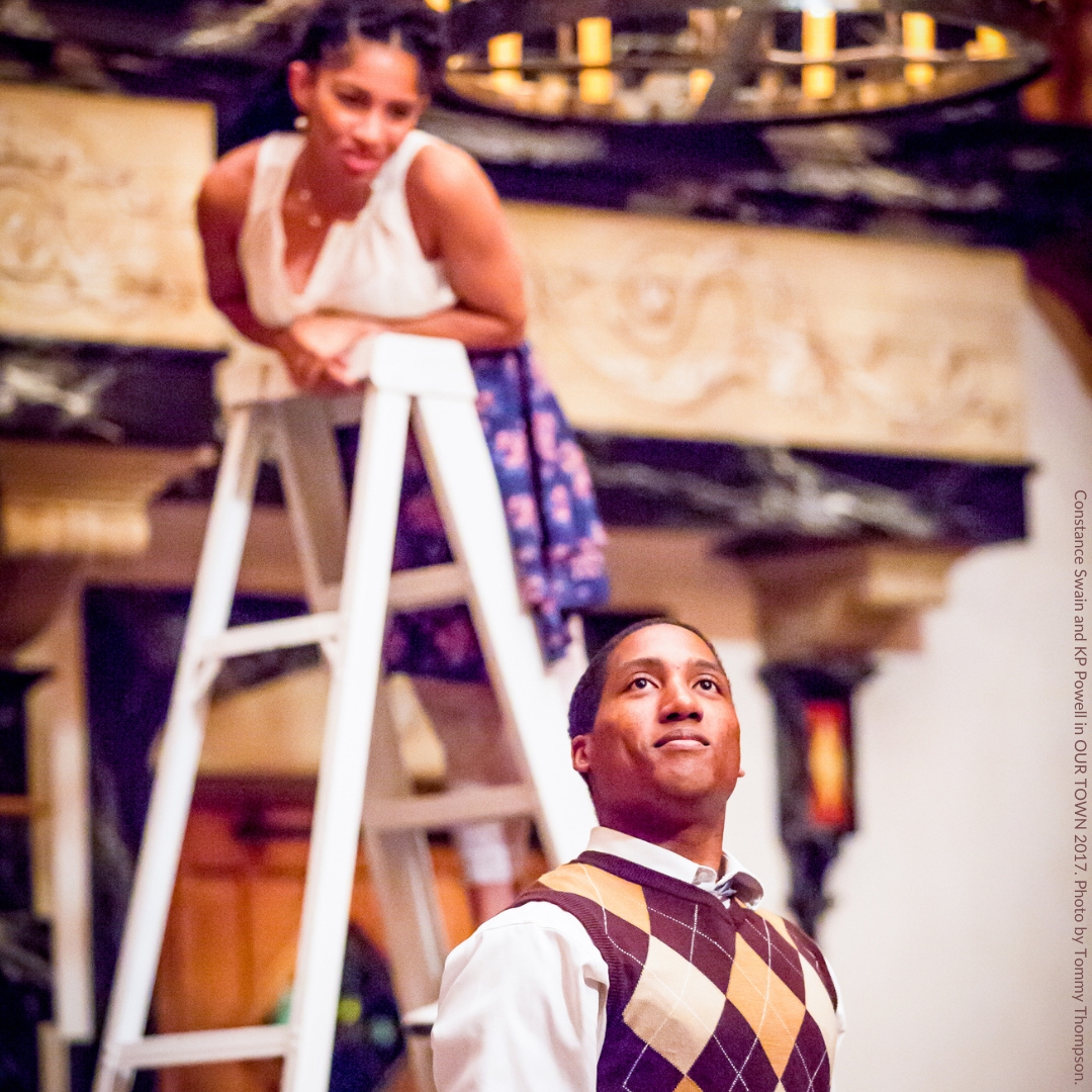 This ASC memory is from Cliff Garstang: "I took my seat for OUR TOWN not knowing that whoever occupied that seat would be assigned a line to speak during the play. The instructions were printed on a card, along with the cue &amp; the line. I was so relieved when that scene was done!"