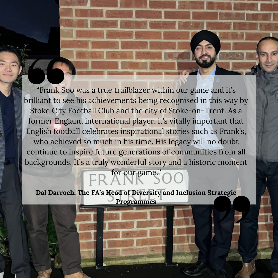 FSooFoundation's tweet photo. It’s been an amazing weekend with Frank Soo being inducted into the @SoTCityCouncil Sporting Hall of Fame and also 90 years since his debut celebrations at @stokecity . 

Hear what people had to say about this momentous moment. 

#FrankSoo90 #StokeLegend https://t.co/WYd1UYRCuM