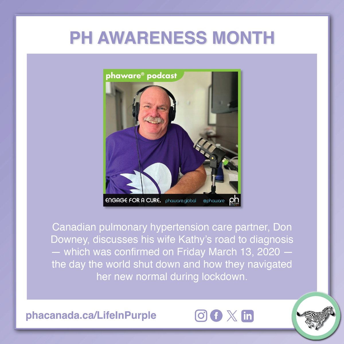 PHACanada's tweet photo. Canadian #PH care partner, Don Downey, takes us through his wife Kathy's road to diagnosis.

Listen to this remarkable tale: https://t.co/QlsnFjkmG5. 

And explore our #LifeInPurple page for ways to raise awareness of PH: https://t.co/PKVzMrlNAO 💜 https://t.co/KfjVhj80jG