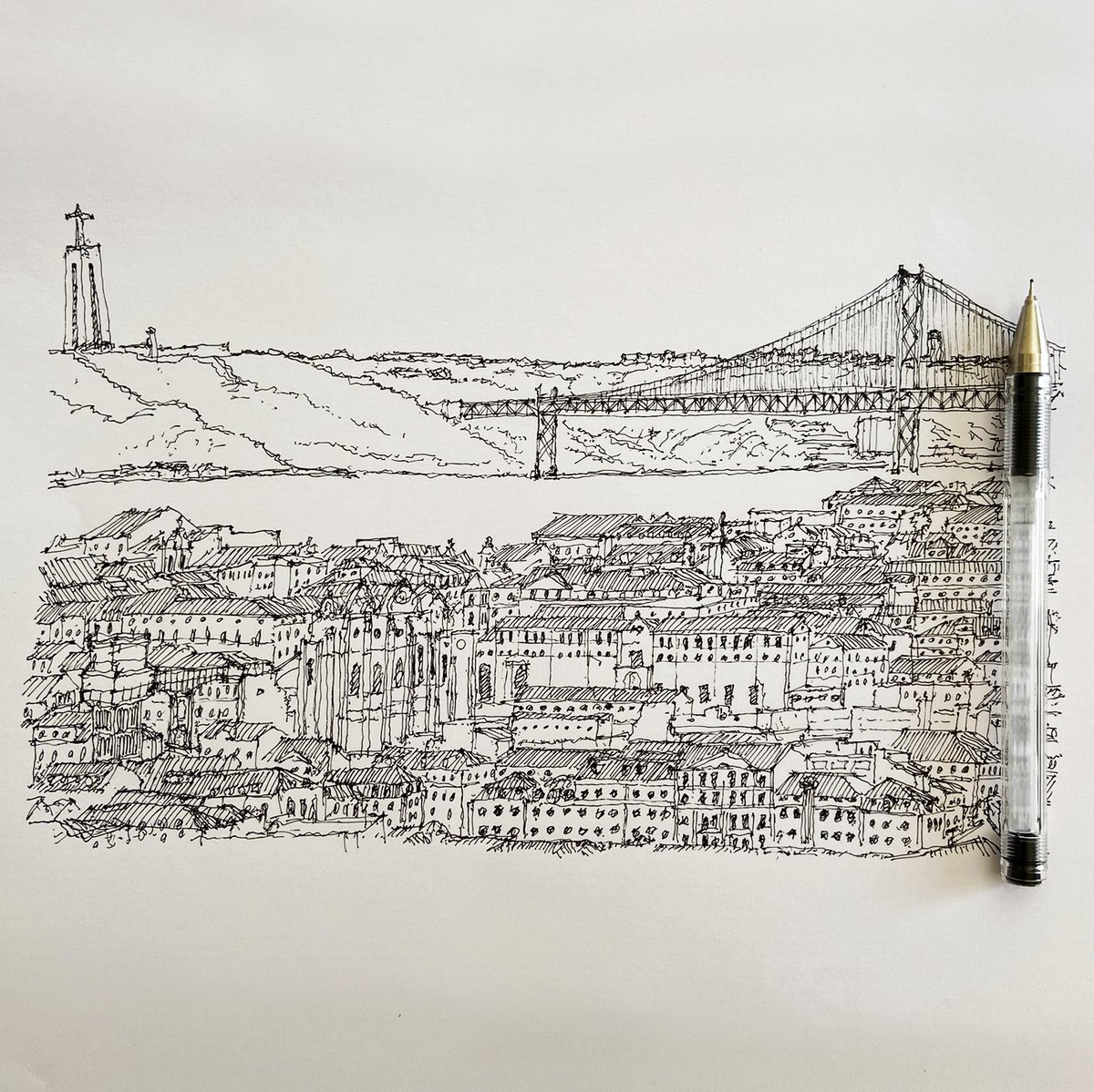 Lisbon panoramic view centered on the Chiado neighbourhood.
#lisboa #visitlisboa #lisbonportugal #portugal #visitportugal #InkDrawing #UrbanSketch #SketchDaily #Sketch #Drawing #Pen #Ink #Pendrawing #Sketchart #Drawingoftheday #Sketchoftheday #Sketch_Artwork #Architecture #Art