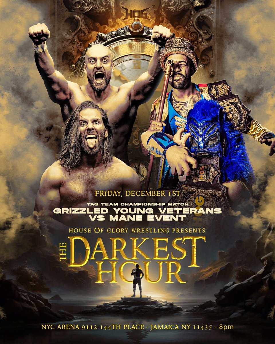 HOGwrestling's tweet image. 🚨BREAKING🚨

Friday, December 1st, at #TheDarkestHour Mane Event face the biggest challenge to their HOG Tag Team Championships yet as they collide with former NXT UK champions Liverpool’s Number 1 Zack Gibson and James Drake, The Grizzled Young Veterans!!!

⬇️ Tickets Available