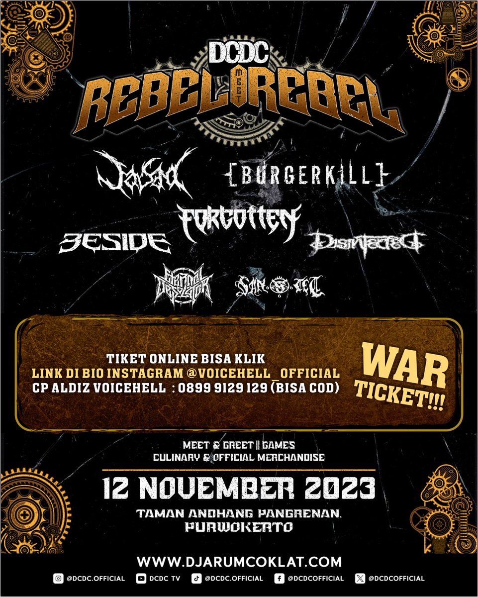 VOICEHELLPWT's tweet photo. Info War Ticket Event “REBEL MEET REBEL” Mulai Besok di Jam 13.00 . 
Presale 75.000 
OTS ???  

Langsung saja klik LINK di bio Voicehell_official 

Jangan sampai kehabisan! 

More info
Aldiz Melodic / 08999129129 https://t.co/CgAlNbDsou