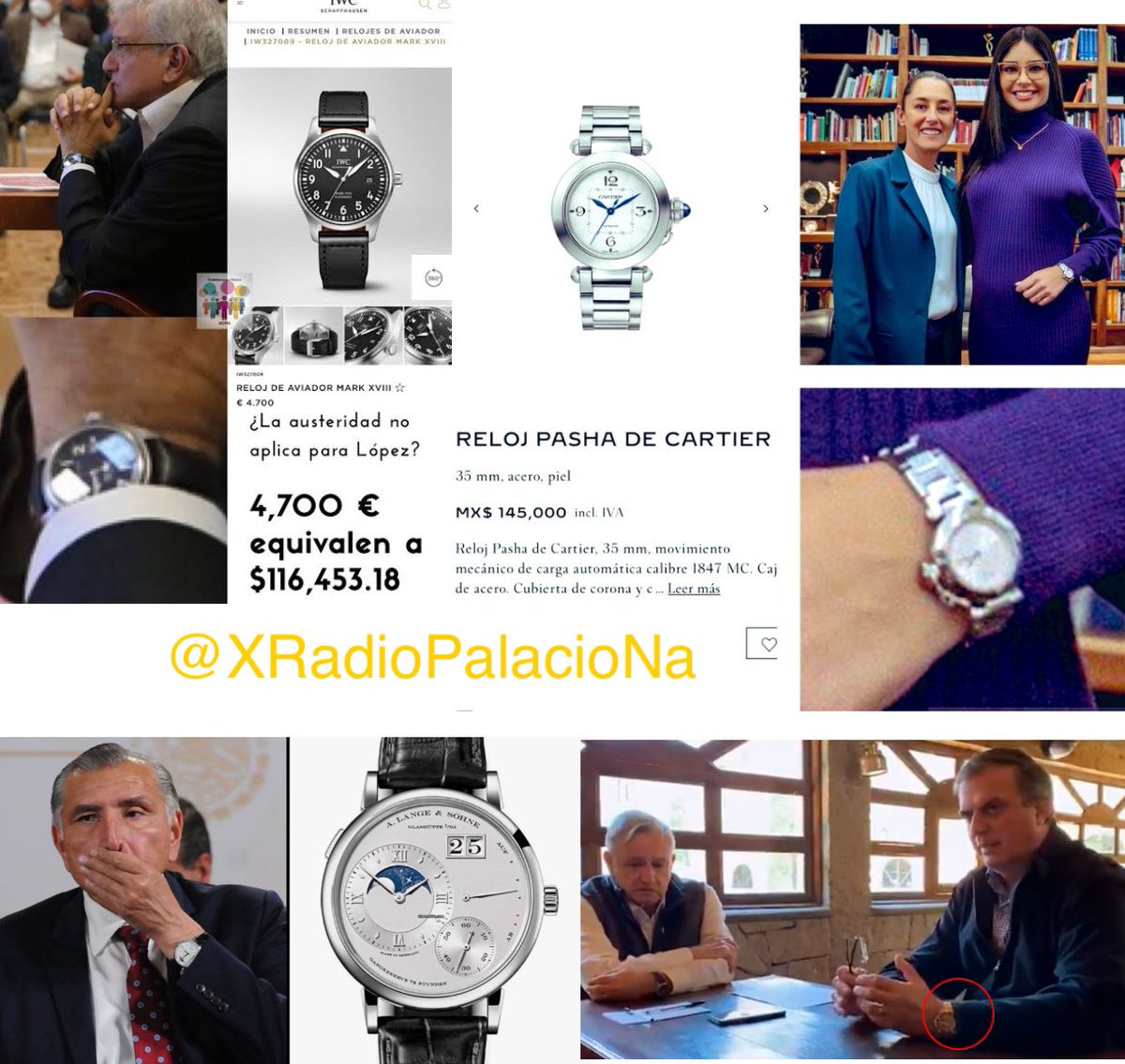 JJDiazMachuca's tweet photo. COLECTA PARA ACAPULCO 

LOS RELOJES MACHUCHONES DEL BIENESTAR. 

Es tiempo de dar el ejemplo y de regresarle al pueblo lo robado.

López Obrador predica de Jesucristo, ahora que predique con el ejemplo. 

Al parecer Geraldine Ponce, la amiga de @Claudiashein tiene dinero y los demás también. 

@lopezobrador_ $127,453
@GeraldinePonceM $145,000
@m_ebrard $320,00
@adan_augusto $1,000,000 

@raulflorescoy @MauricioCollado @angiemunoz79