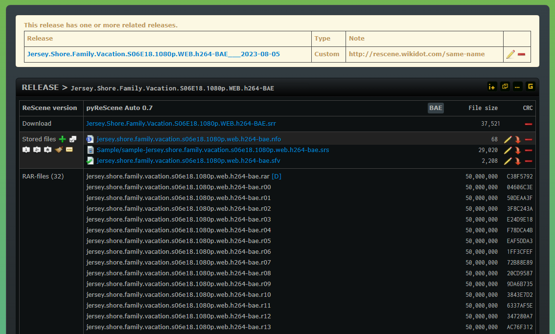 pyrescene's tweet image. So this is new: links between releases #srrdb