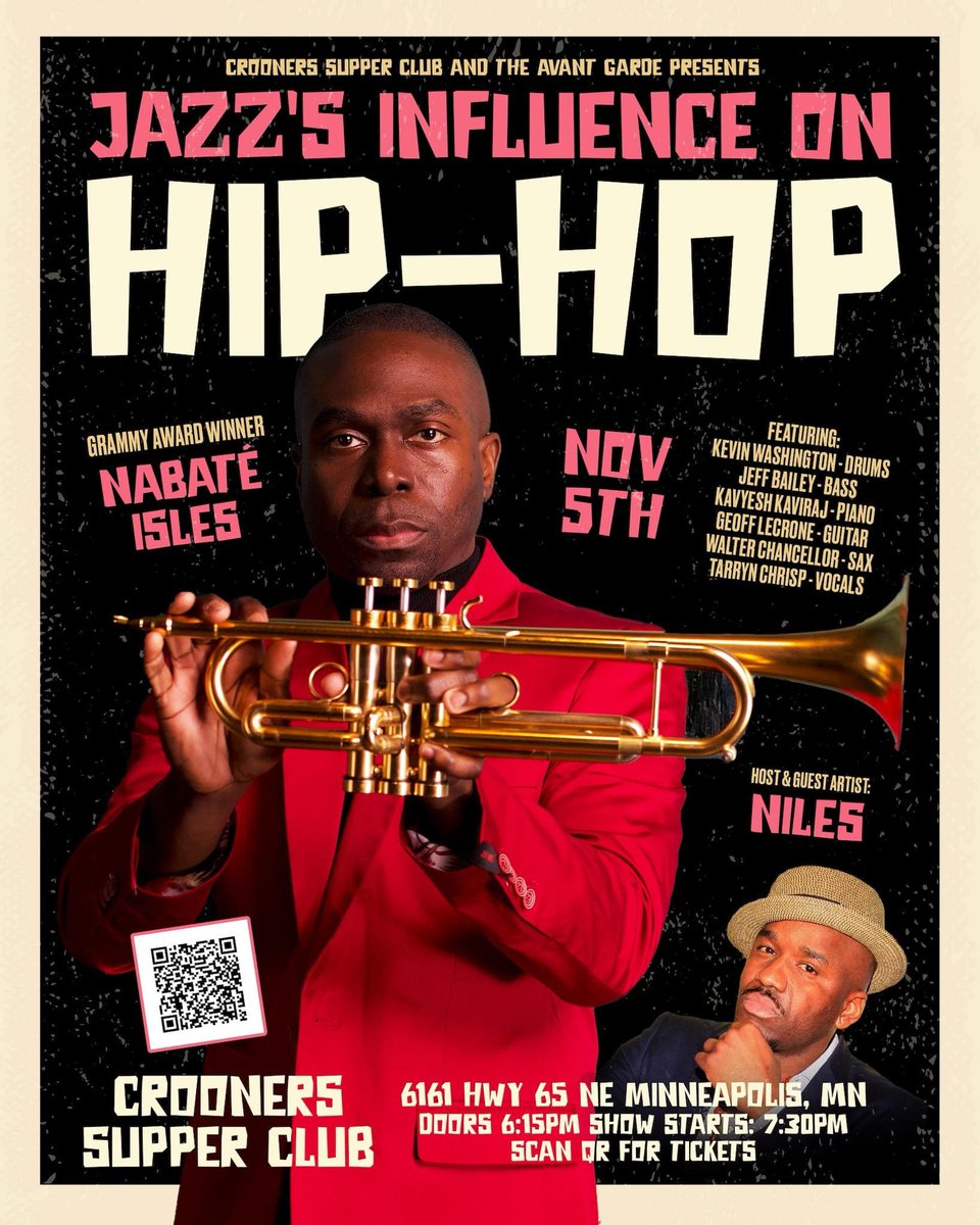 TWIN CITIES, I'M BACK! Tomorrow (Sun), Nov. 5th, I'll be appearing at <a href="/CroonersMN/">Crooners Supper Club</a>, a fantastic venue in #Minneapolis. Doors open at 6:15pm, as the music starts at 7:30pm. I will be emphasizing the everlasting bond between #jazz &amp; #hiphop

For tickets 🎟:
eventbrite.com/e/nabate-isles…