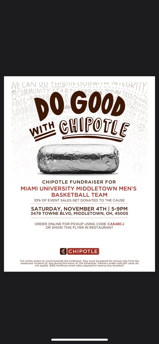 Come out to the Middletown chipotle tonight and support our men’s basketball team!