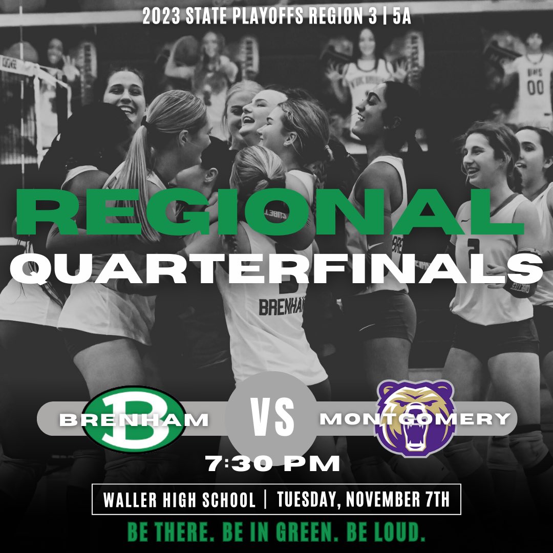 🏐 Round 3️⃣ Regional Quarterfinals 🏐 🆚 Montgomery Bears 📍Waller High School 🗓️ Tuesday, November 7th ⏰ 7:30 PM LET’S GOOOO!!