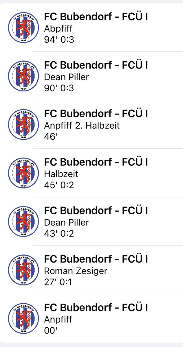 Endstand: Unser 1 gewinnt mit 0:3 gegen den FC Bubendorf. Weiter so Jungs! 👏 
Screenshot vom Liveticker in FCÜ App. #hoppundhüfcü #fcüapp