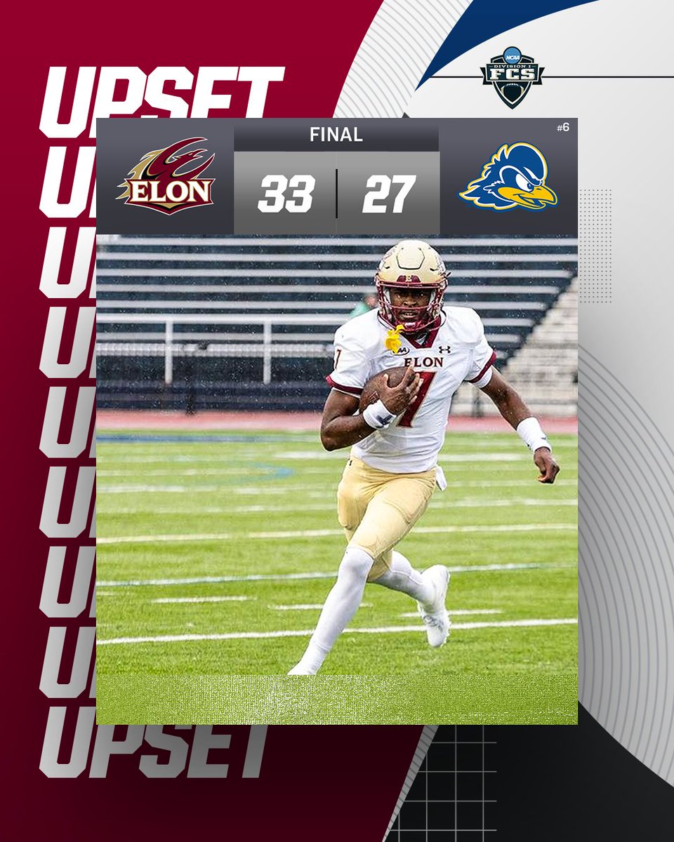 🚨 UPSET ALERT 🚨

<a href="/ElonFootball/">Elon Football</a> upsets No. 6 Delaware, 33-27.

#FCS