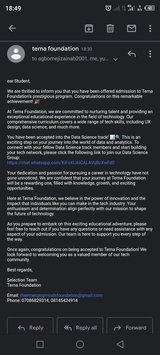 I'm thrilled to inform you that have been offered admission to Tema foundation's prestigious program.
Ready to embark on the journey into the world of data and make positive impact.
Thank you Tema foundation for this great opportunity 🙇‍♂️
@Tem_Foundation#data science