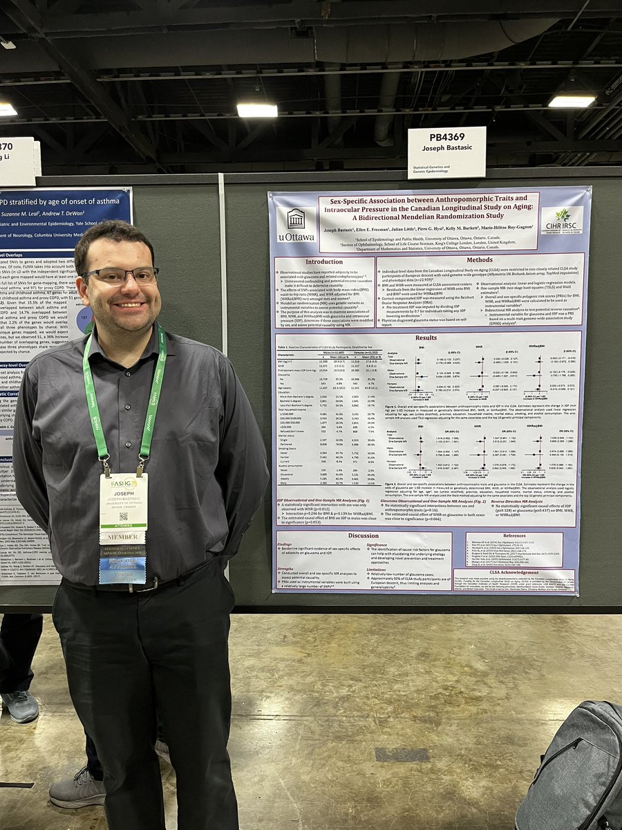 MHRoyGagnon's tweet photo. Great job by PhD student Joseph Bastasic and Research Associate Mohan Rakesh presenting their work at #ASHG2023 @EllenFreemanLa1 @uOttawa_SEPH https://t.co/K4R3fHYcQF
