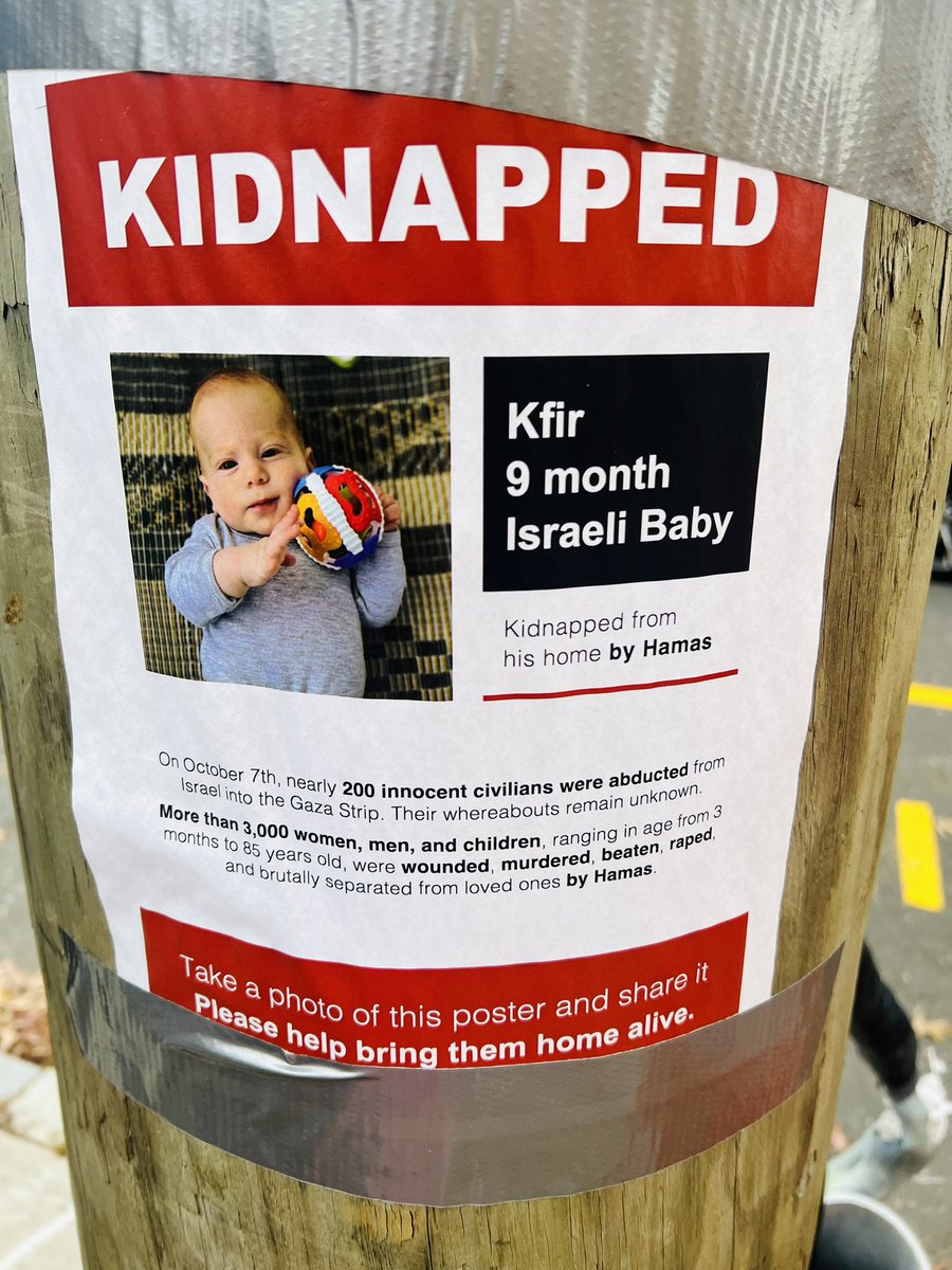 kayleighmcenany's tweet image. I was walking through town and came across this picture of Kfir, now 10 months old and in the hands of Hamas terrorists.

My daughter &amp;amp; I pray for Kfir and his brother, Ariel, every night and will continue to. Hope you will as well!