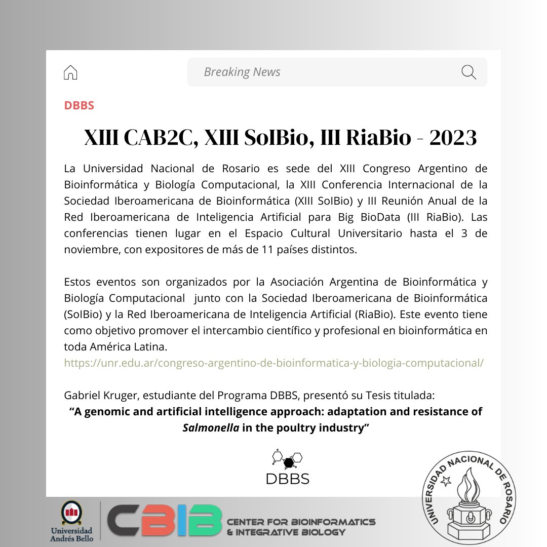 📚🌎 Gabriel Kruger, estudiante de nuestro Programa DBBS, presentó recientemente resultados de su tesis en el Congreso Argentino de Bioinformática y Biología Computacional @unroficial. ¡Felicidades Gabriel! 🇦🇷🔬