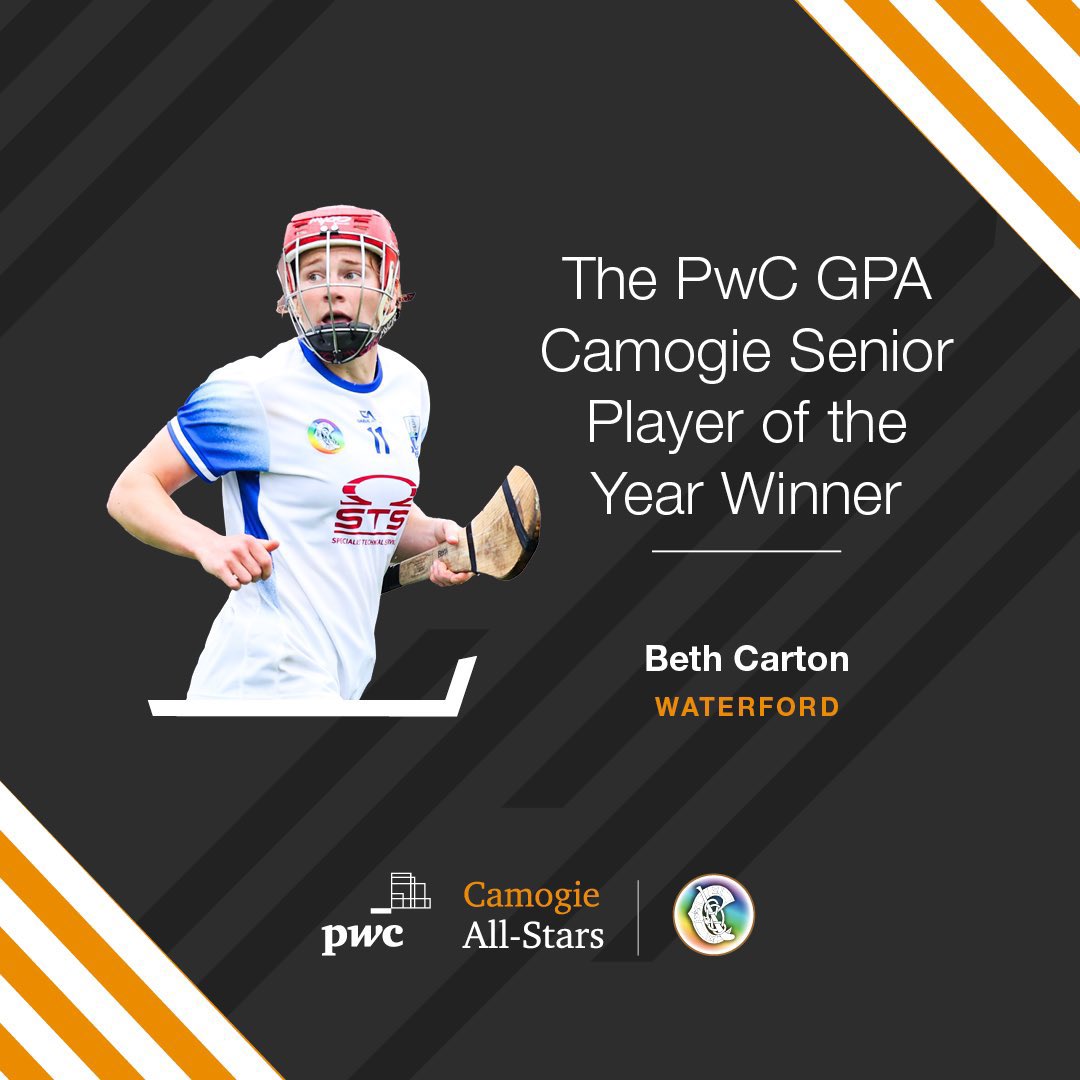 A massive congratulations to Waterford and De La Salle star Beth Carton - who has been crowned Camogie Player of the Year at the PwC GPA Camogie All Star Awards 👏🏼
 #PwCCamogieAllStars