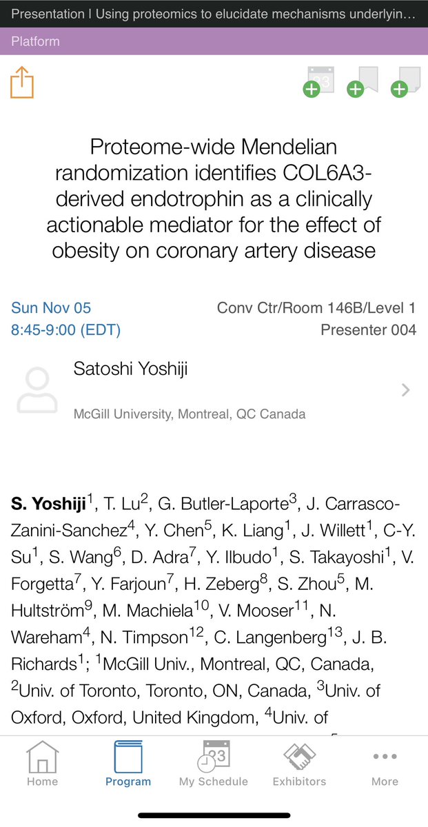 Tomorrow morning at #ASHG2023, I’ll talk about how we used proteomics and genomics to identify an actionable plasma protein linking obesity to coronary artery disease!

Join us in the session: Using proteomics to elucidate mechanisms underlying cardiometabolic traits and T2D.
