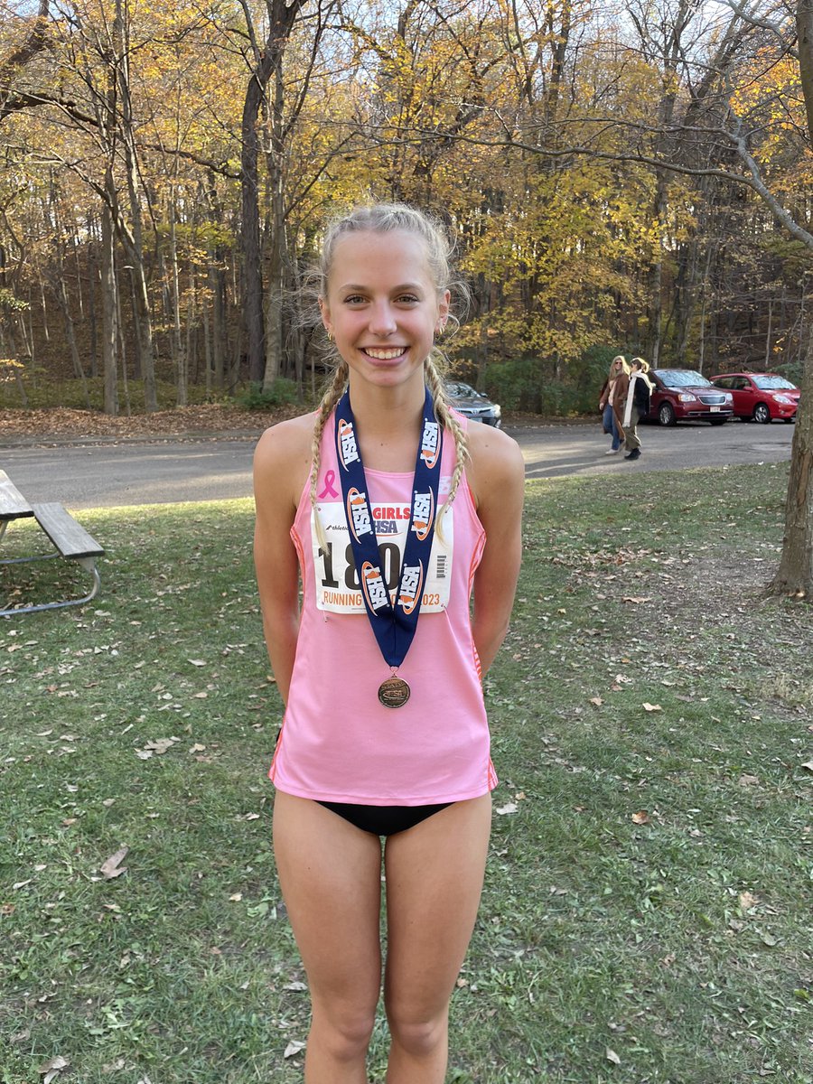 Margaretha Grabske (jr.) is ALL STATE!! She finished 17th in State 3A to conclude an amazing season. She now is Hersey’s third fastest 3 miler with a time of 17:24!! #MUSH 🧡🩷🙌🐾