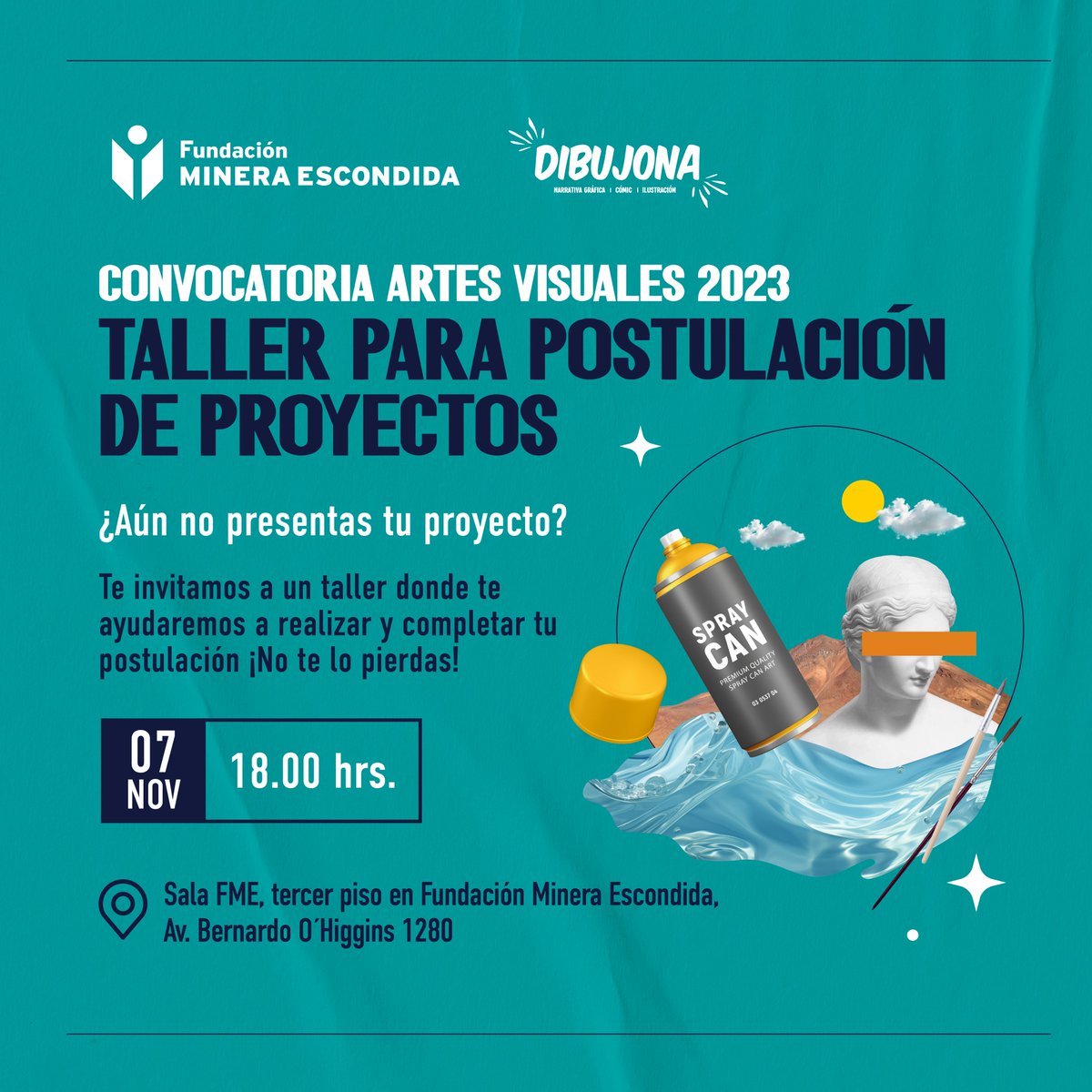 ¿Quieres presentar tu proyecto artístico y no sabes cómo? 
#FME y <a href="/Dibujona/">DIBUJONA</a> invita a participar del taller para postulación de proyectos de la Convocatoria de Artes Visuales 2023, #Workshop en donde ayudaremos a cada postulante a terminar su inscripción, para así resolver dudas.