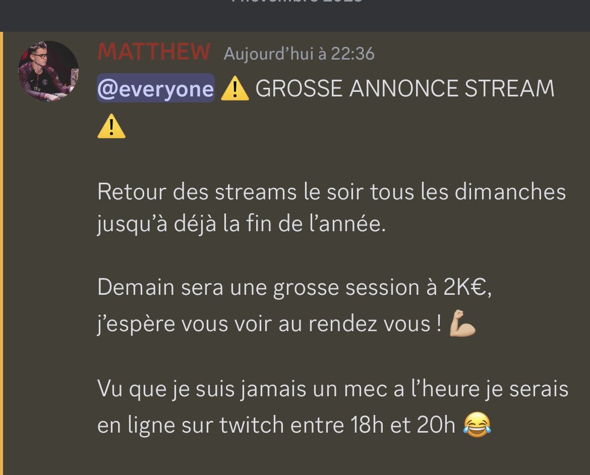 Demain retour des stream au soir 💪🏼