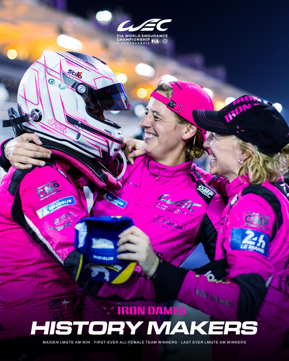 The Iron Dames will go down in WEC history 🙌

The 8 Hours of Bahrain saw them get their maiden win, as the first all-female team, in the last ever LMGTE Am race ✨

#WEC #8HBahrain
