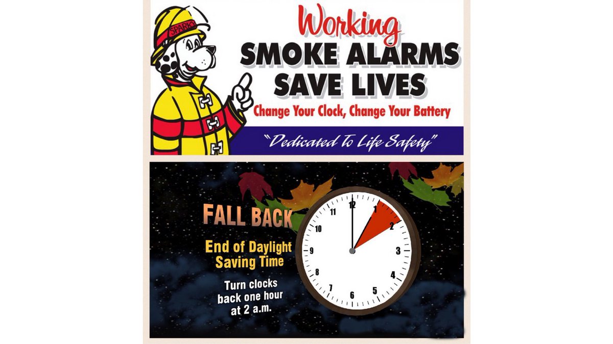 Change clocks change batteries in smoke and CO detectors. If you have 10 year sealed battery units you only need to service them at the 10 year mark. 
Any questions you may call Fire Mashal Brian Richardson at 609-499-6007.