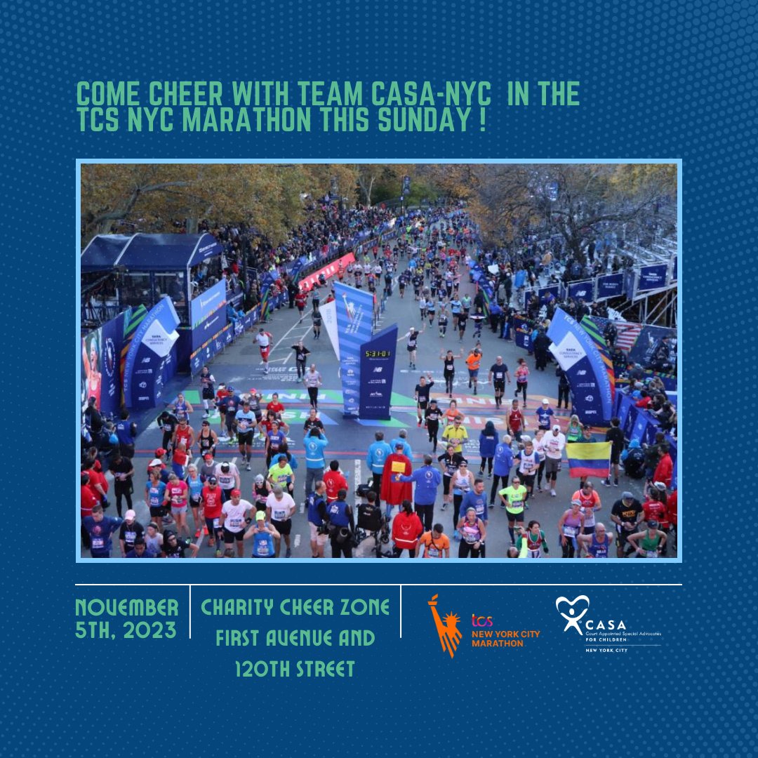 CASA_NYC's tweet photo. Join us tomorrow November 5th at the Charity Cheer Zone on First Avenue and 120th Street to cheer on our 5 runners. Or, you can cheer on from whatever location is most convenient to you, just make sure to tag us or use #CASANYC. https://t.co/DVNbcbhhDn