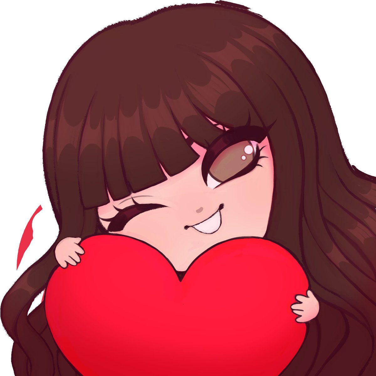 Credits to @ale_qu1u for this adorable emote commission of Emi (my self‐insert persona) holding a big red heart. Please consider buying a commission from them