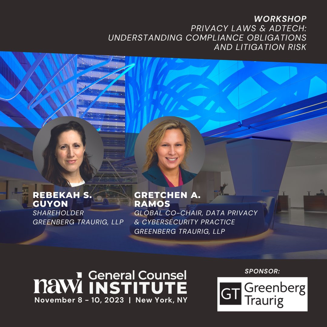 NAWLWomeninLaw's tweet image. This #GCI2023 session will address recent #AdTech class actions, review critical #compliance issues, and provide tips to prevent lawsuits.

nawl.org/2023-general-c…

@GT_Law #NAWLGCI #NAWL #conference #generalcounsel #inhouse #NAWLWomeninlaw #ExceptionalWomen #ExtraordinaryTimes