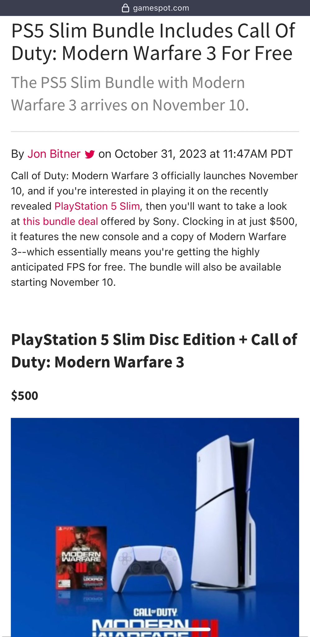 PS5 Slim Bundle With Call Of Duty: Modern Warfare 3 Is Available Now For  $500 - GameSpot, call of duty modern warfare 3 ps5 