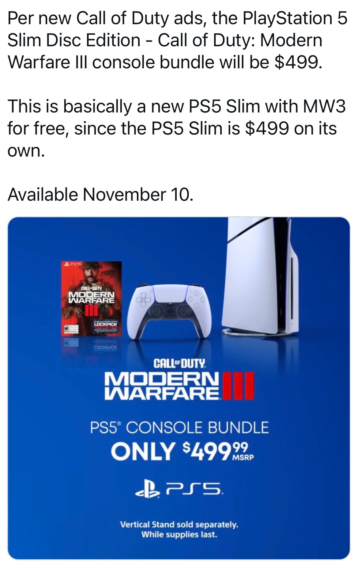 PS5 Slim Bundle With Call Of Duty: Modern Warfare 3 Is Available Now For  $500 - GameSpot