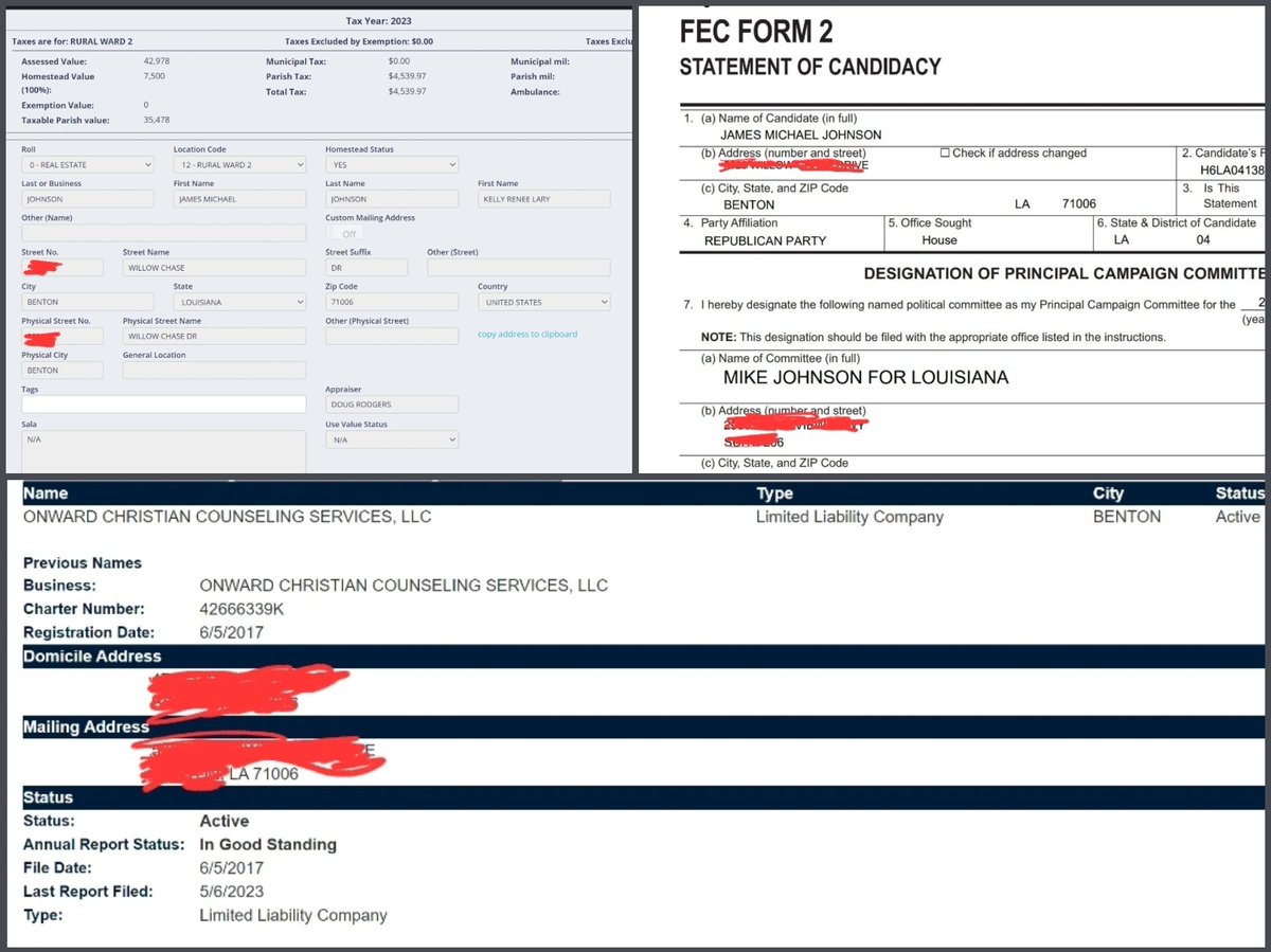 ifudontlike2bad's tweet photo. 🚨UPDATE 3: Mike Johnson &amp; his wife Kelly Renne Lary do own at least one home. It's worth roughly half a million. Kelly has her Onward Christian counseling center registered w her as the manager at same address as her home. @Kay4BlueTexas has been helping. 
Updates to come. Ty. https://t.co/ZN3fEIYMZJ