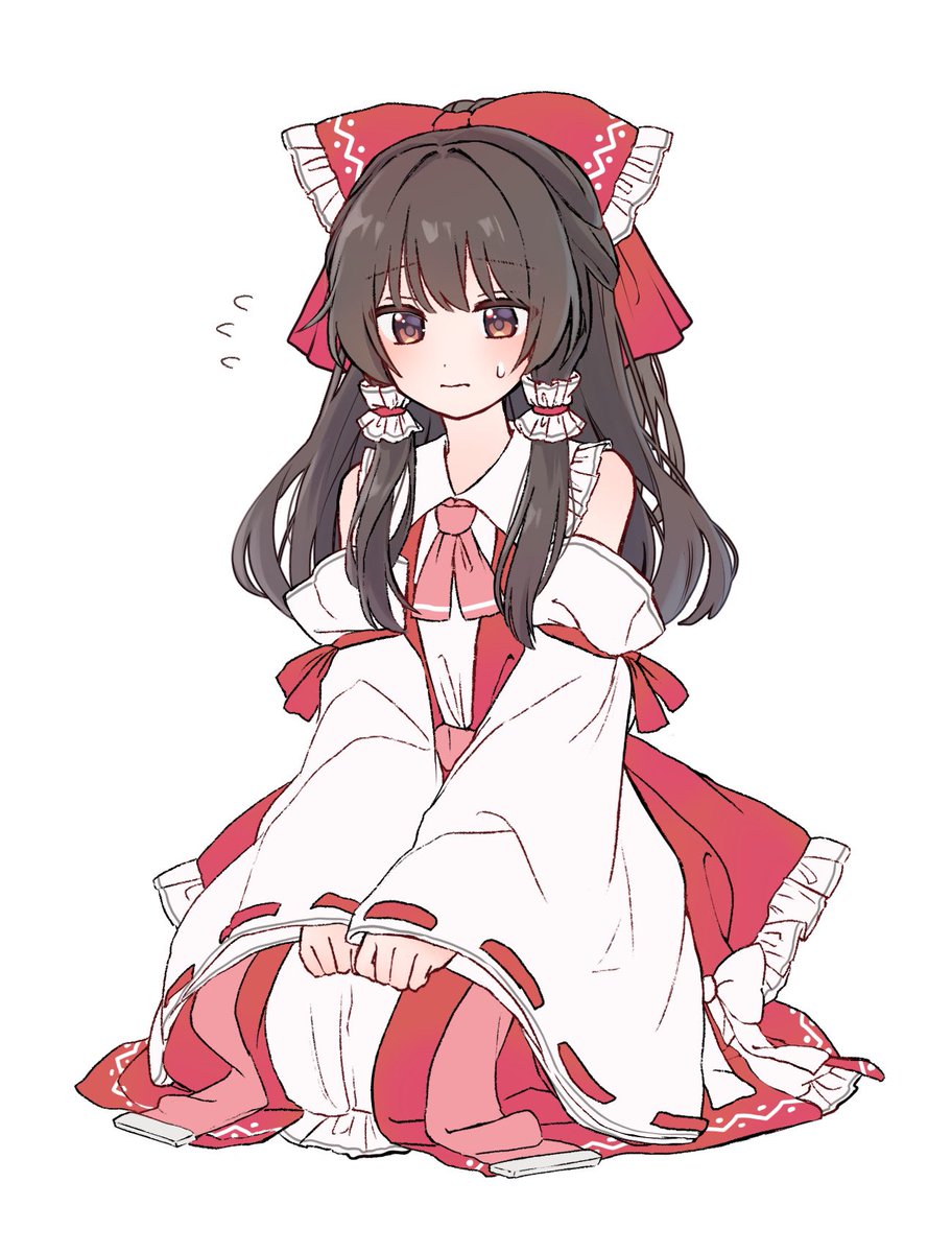hakurei reimu 1girl solo bow hair tubes detached sleeves red bow white background  illustration images