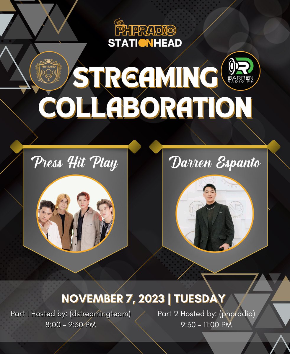 PHPRadio_'s tweet photo. [🎶STREAMING COLLABORATION🎶]

BIBITAW NA? Hol' up, PEARLS and DARRENatics 'coz we got you something BRAND NEW! 😉

Join us and @DStreamingTeam on our #DARRENxPHP music streaming party that will finally happen this Tuesday! 💛

#PRESS_HIT_PLAY ⁦#DARREN
@PressHitPlay @Espanto2001 https://t.co/uBtYc6A6ic