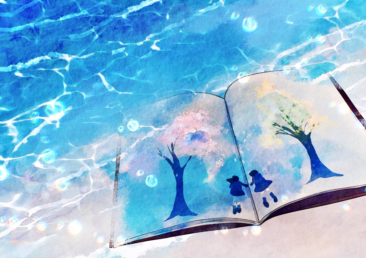 traditional media tree painting (medium) book bubble watercolor (medium) 1girl  illustration images
