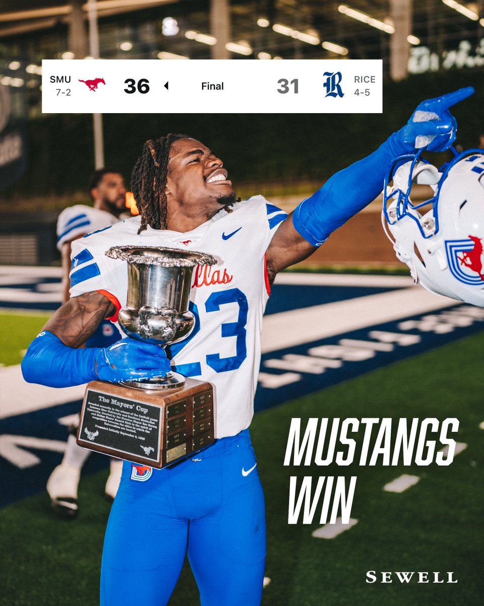 GRITTY. ROAD. WIN. Your SMU Mustangs are 7-2! #PonyUpDallas
