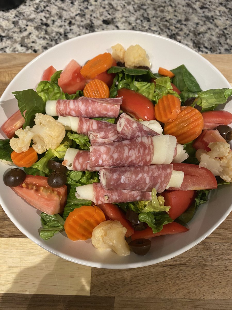 You can take the girl outta Jersey….

Antipasto salad &amp; pizza for dinner