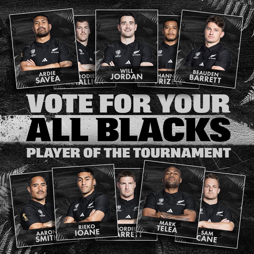 AllBlacks's tweet photo. It's time to cast your vote 🗳

Who was your All Blacks Player of the Tournament? Vote here 👉 https://t.co/Q0xhvD4y9g

#AllBlacks https://t.co/fZxlSEMEQ5