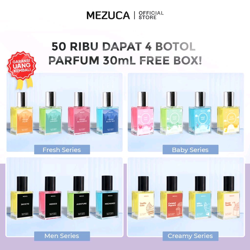 _RafifM's tweet photo. Cek Dapat 4 Parfum Mezuca 30ml FREE BOX Eau de Parfume EDP BPOM Minyak Wangi Tahan Lama dengan harga Rp50.000. Dapatkan di Shopee sekarang! https://t.co/pC0FKQg5gX https://t.co/m8YD1CibzR