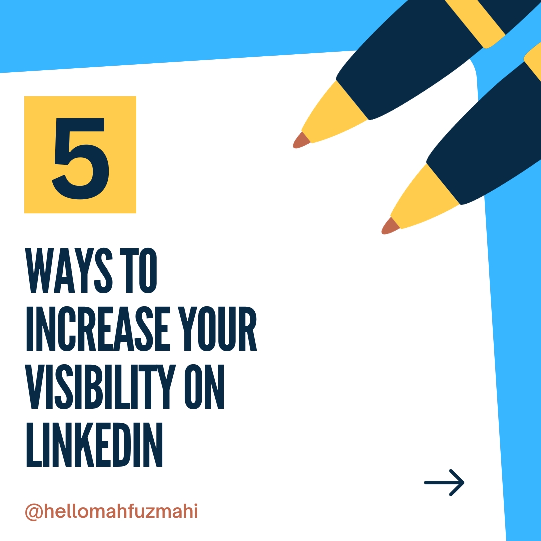 5 ways to increase your visibility on LinkedIn...🚀
.
.
_____________________________________
Visit here for more :rb.gy/zvoivw
.
.
.
#linkedinvisibility #linkedintips #linkedinstrategy #digitalamarketing #hellomahfuzmahi