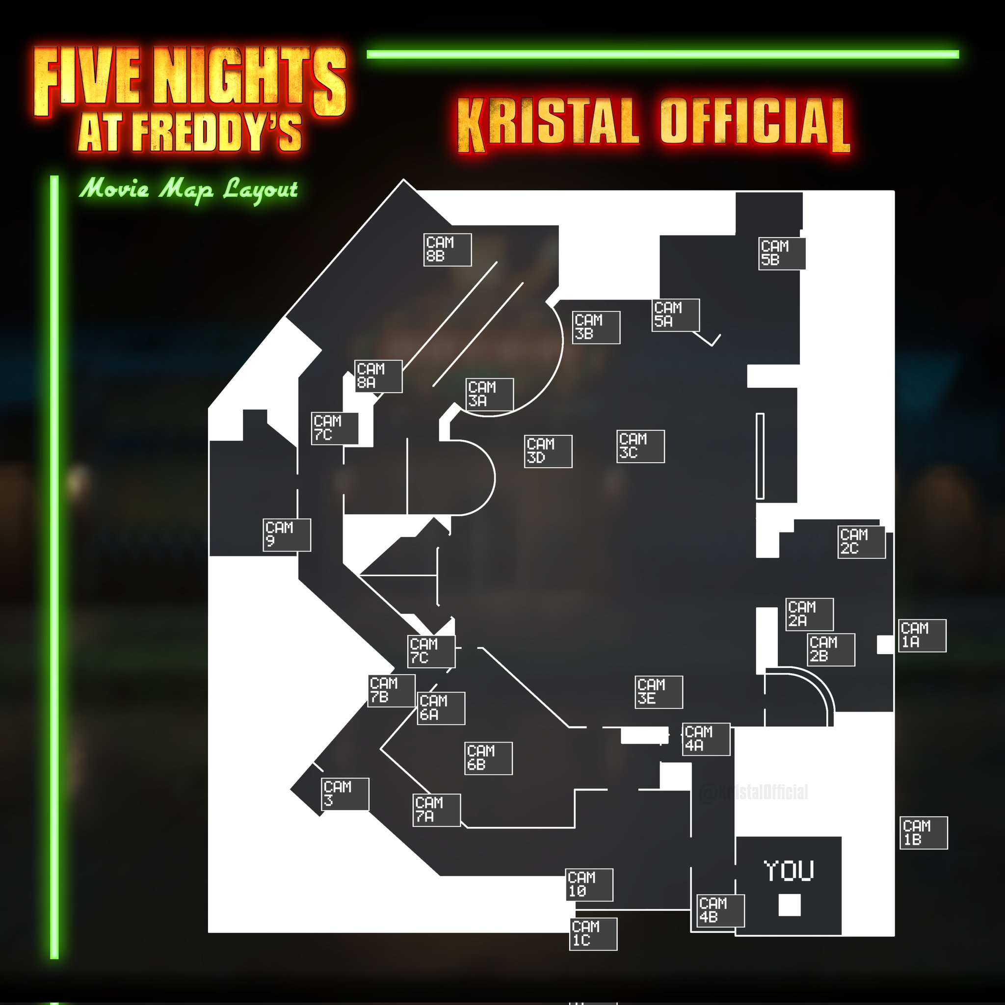 KristalEntertainment  kriiiimmmaaaa. on X: I've spent time recreating  (ensured high accuracy too) the FNaF Movie's map - here's 2 types of maps ( cameras and labels) and how the cameras would