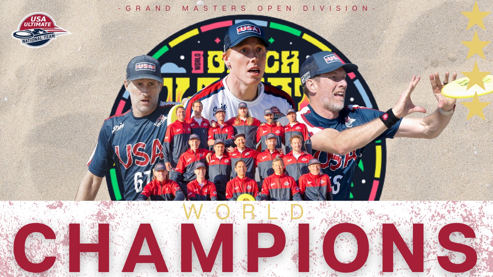USA Ultimate on X: 🏆 WORLD CHAMPIONS 🇺🇸 Team USA in the grand masters  open division goes undefeated from the 2023 @wfdf_wbuc to claim gold,  winning in the finals 12-9 over Philippines! #