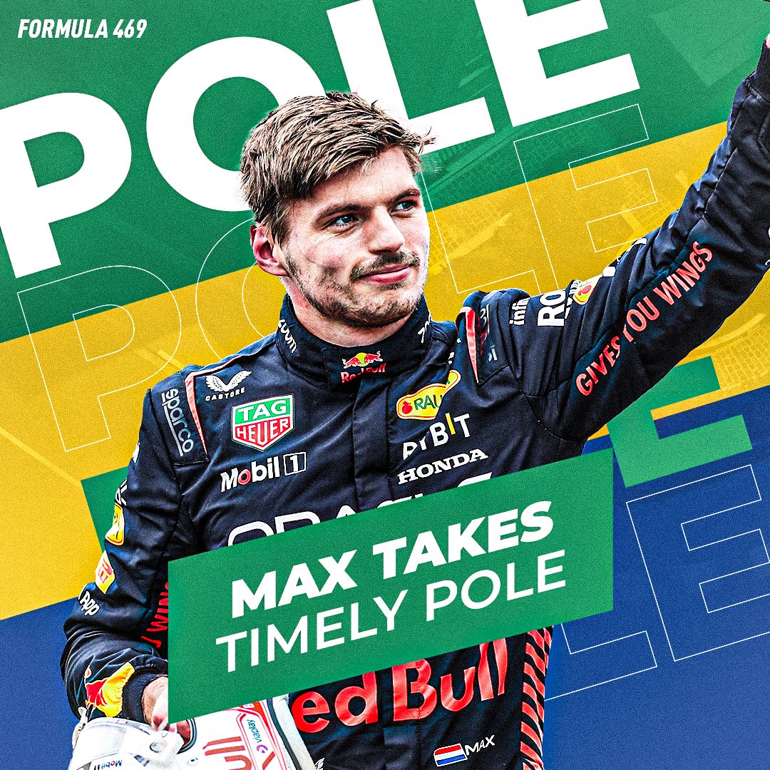 Formula469's tweet photo. ๐๐จ๐ฅ๐ ๐๐จ๐ฌ๐ข๐ญ๐ข๐จ๐ง ๐๐ข๐ง๐ ! ๐ง๐ท๐ @Max33Verstappen just showed us all how it's done in Brazil, seizing pole with a masterclass in timing right before the skies opened up! His 11th pole of an already epic 20โฆRead https://t.co/gkAjojxokq
#F1 #BrazilGP #SaoPaulo #Formula469 https://t.co/2pvvATSzma