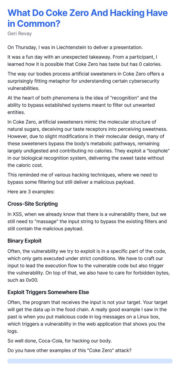 What Do Coke Zero And Hacking Have in Common?

#cocacola <a href="/cocacola/">Coca-Cola</a> #hacking #pentest #cybersecurity