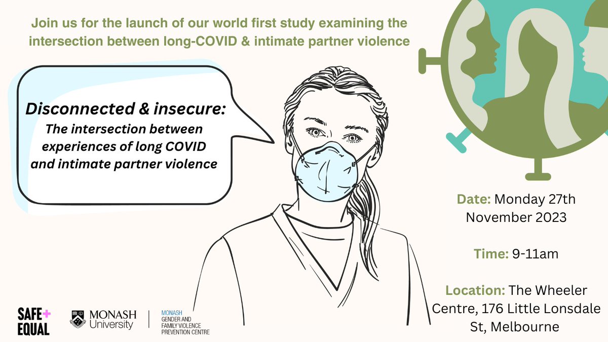 Later this month we are thrilled to be launching our research with @safe_and_equal on the intersection between experiences of long COVID & intimate partner violence. 👉Register to join us for the launch in Melbourne on Monday 27th November via: events.humanitix.com/disconnected-a…