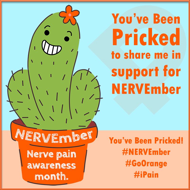 You've Been Pricked to share me in support for #NERVEmber - #GoOrange #iPain

@fibrocanada
@GHLForg
@IFAiArthritis
@lupustexas
@Mags_113
@thelupusrainbow
@Rossco006 

Please pass it on to spread awareness #NERVEPainAwareness

*Like a Halloween Boo or a - pass it on!