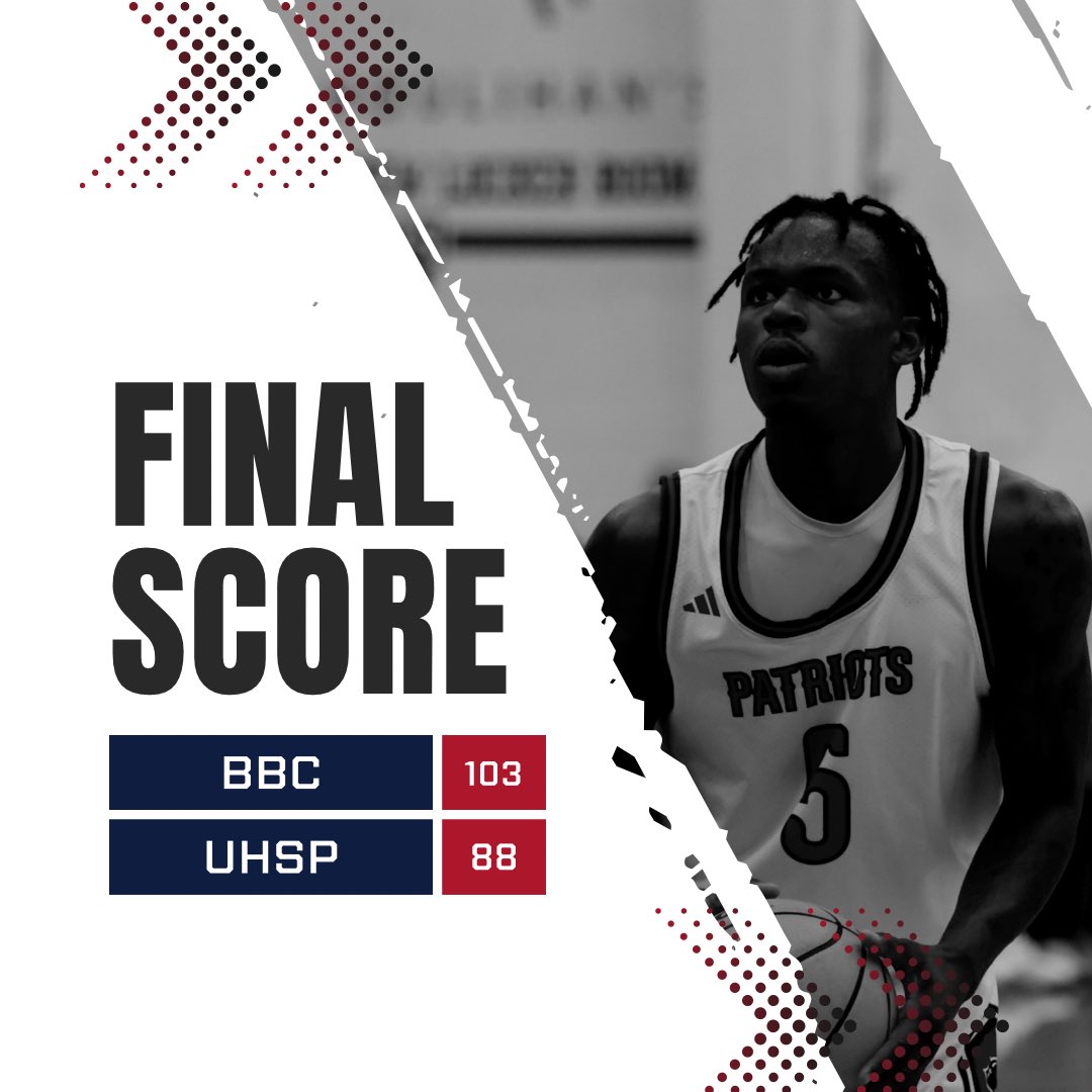 PATRIOTS WIN‼️ Final score from UHSP: BBC 103 UHSP 88 Up next, they will play in the Ernie Stevens Jr. Classic in Lawrence, KS. 🏀 #PatriotsMBB