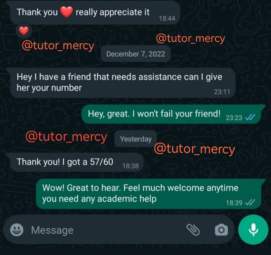 _homeworkbabe's tweet image. Are you stuck with:
#Assignments
#Onlineclasses
#Discussionposts
#labreports
Don&apos;t worry as I @tutor_mercy with handle it for you. JUst send me a DM.
✉️: +1(838) 999 9951