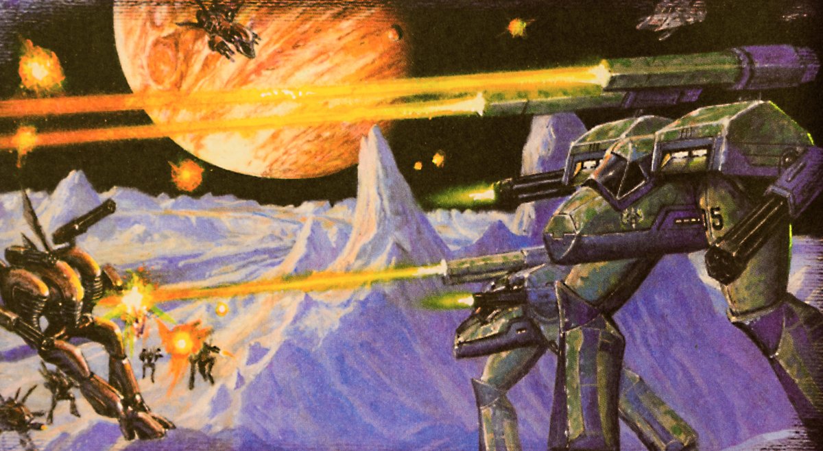 MacsLore's tweet photo. Here's a friendly reminder that Doug Chaffee did some paintings for #Starsiege besides the ones he did for the Starsiege Compendium. These ones though, were only in the Starsiege Rebellion corebook.

They spelled his name wrong in the credits, but the style seems to be him. https://t.co/fPx2ydBsyY