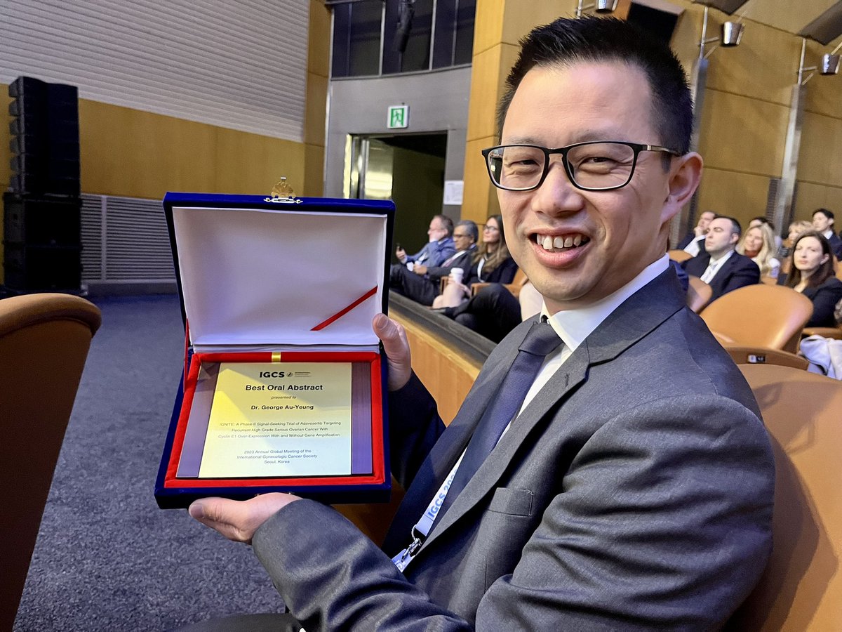 LindaMileshkin's tweet photo. So pleased and proud to see @g_auyeung win the award for best oral abstract at #IGCS2023 this morning in Seoul. A tribute to all his hard work towards improving outcomes for women with CCNE1 driven ovarian cancer who don’t do so well with SOC @BowtellLab @PeterMacRes @anzgog https://t.co/c9cTsApLjh