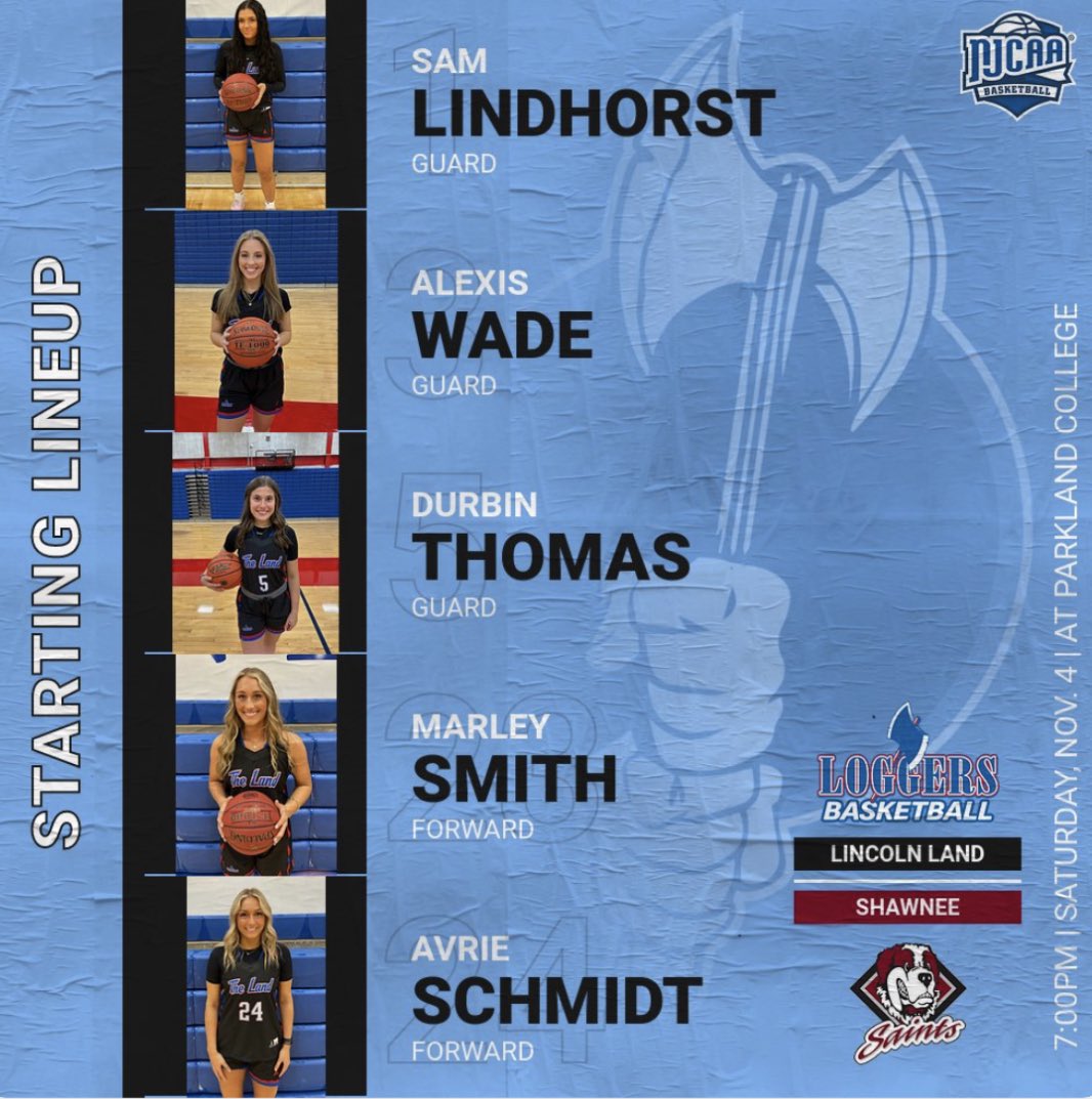 <a href="/LLCC_LoggersWBB/">Lincoln Land Loggers WBB</a> Starting Lineup vs Shawnee. #LoggerStrong